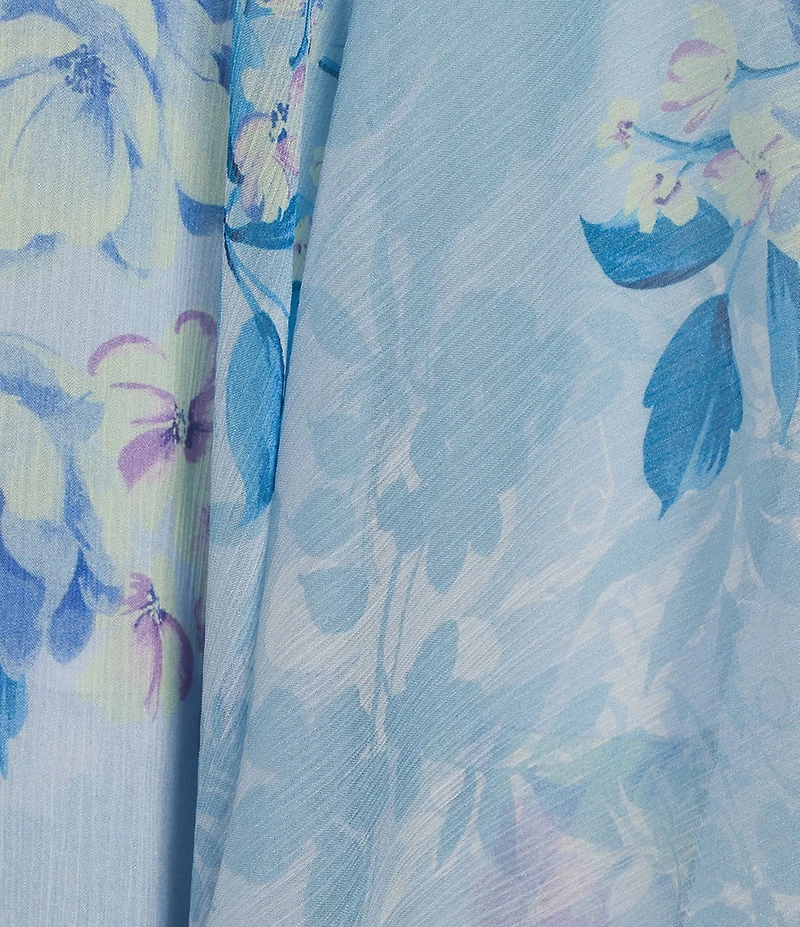 B. Darlin Floral Printed Sweetheart Neck Flutter Sleeve Tiered Ruffle Maxi Dress