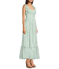 B. Darlin Floral Printed Sweetheart Neck Tie Shoulder Shirred Bustier Maxi Dress