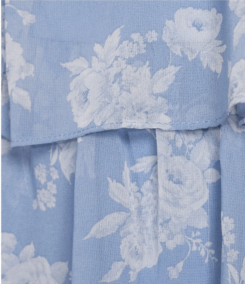 B. Darlin Floral Printed Sweetheart Neck Tie Shoulder Tiered Midi Dress