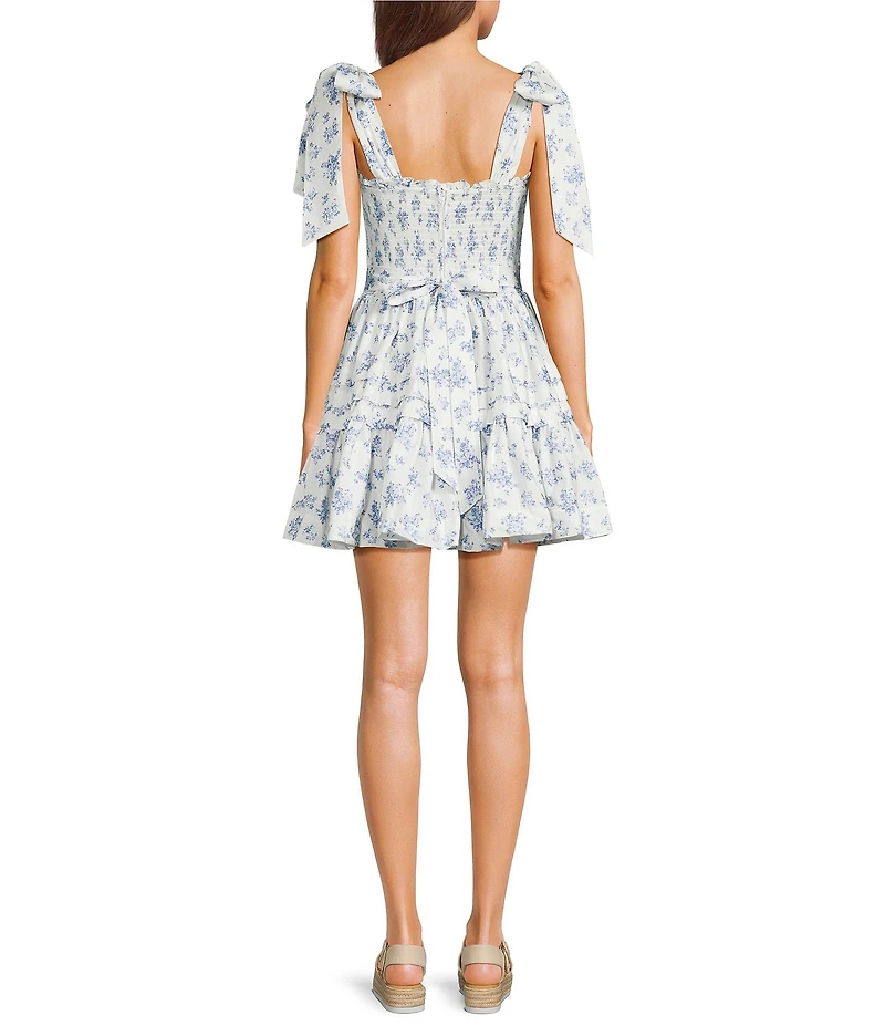 B. Darlin Floral Printed Tie Shoulder Smocked Dress