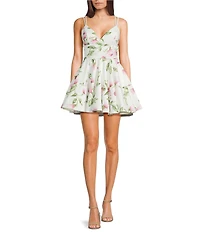 B. Darlin Floral Printed V-Neck Fit-And-Flare Dress