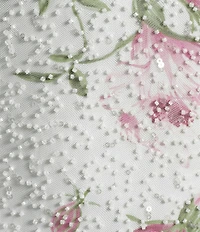 B. Darlin Floral Printed Beaded V-Neck Front Slit Tie Back Long Dress