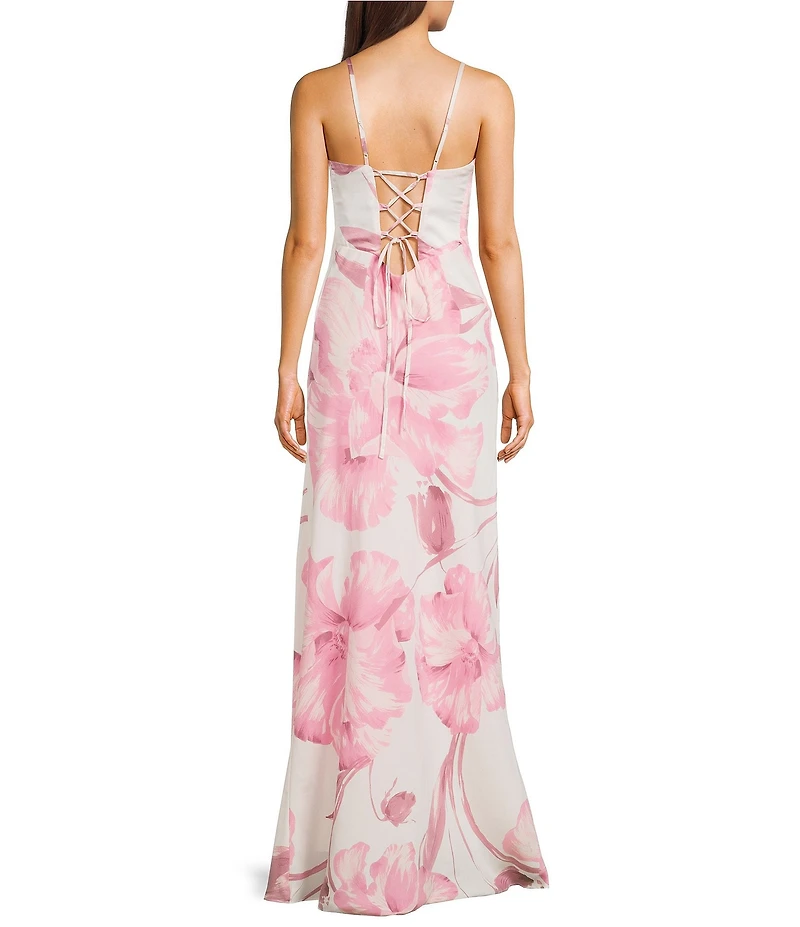 B. Darlin Floral Printed V-Neck Lace Up Back Dress