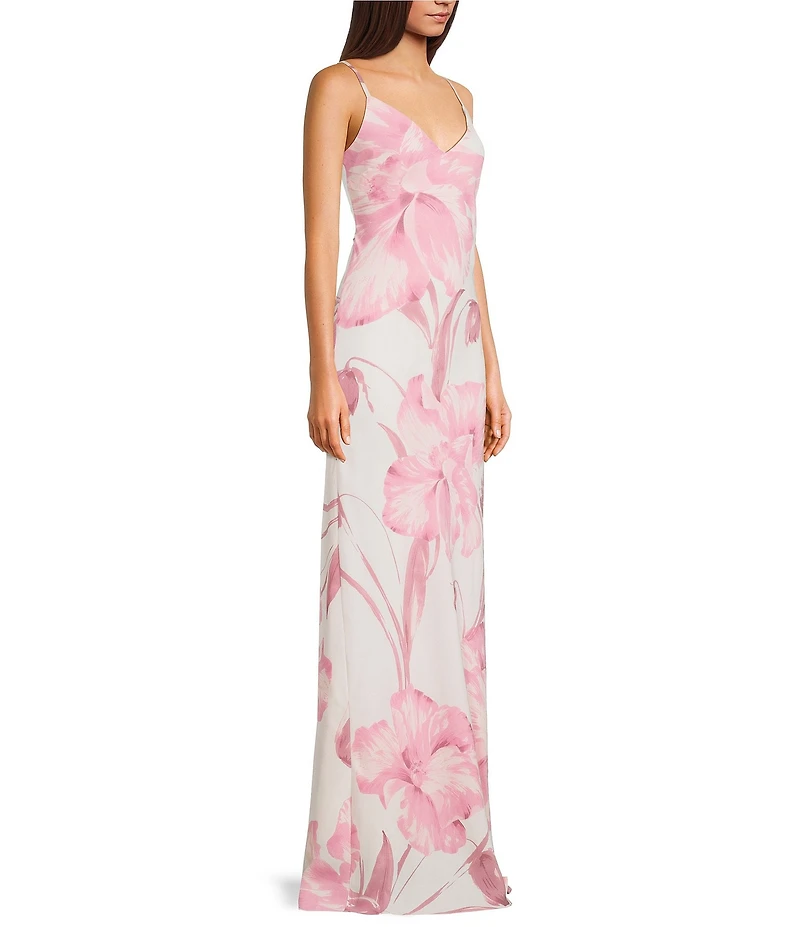 B. Darlin Floral Printed V-Neck Lace Up Back Dress