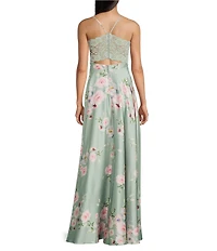 B. Darlin Floral Printed V-Neck Long Dress