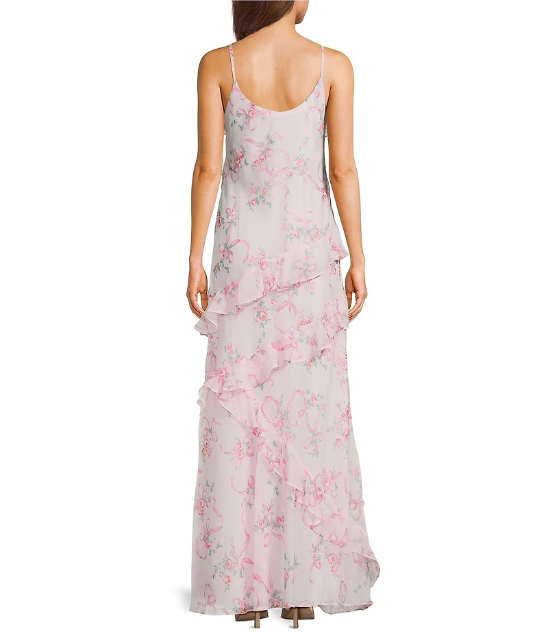 B. Darlin Floral Printed V-Neck Ruffled Maxi Dress