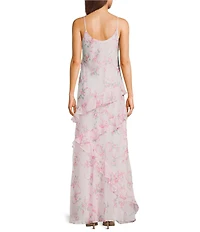 B. Darlin Floral Printed V-Neck Ruffled Maxi Dress