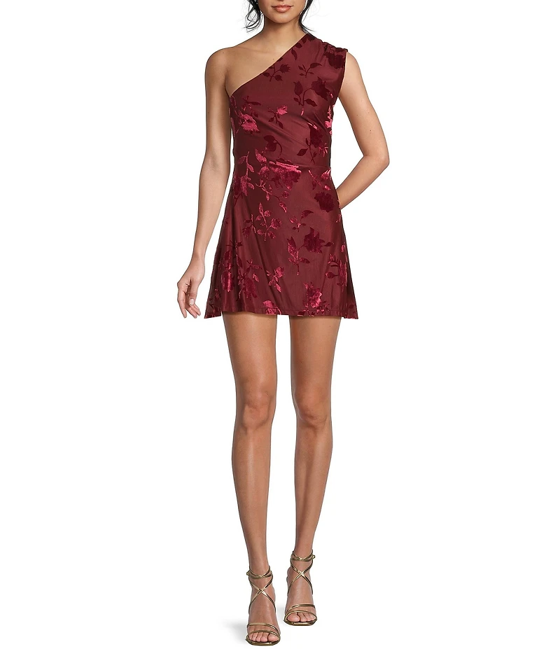 B. Darlin Floral Printed Wrap Around Scarf One Shoulder Dress