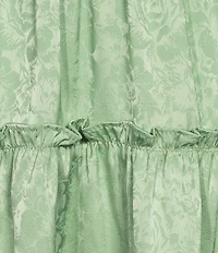 B. Darlin Floral Satin Jacquard Long Sleeve Square Neck Tiered Dress