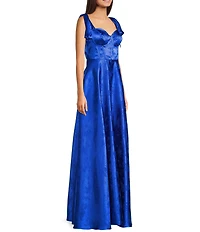 B. Darlin Floral Satin Jacquard Tie Strap Dress