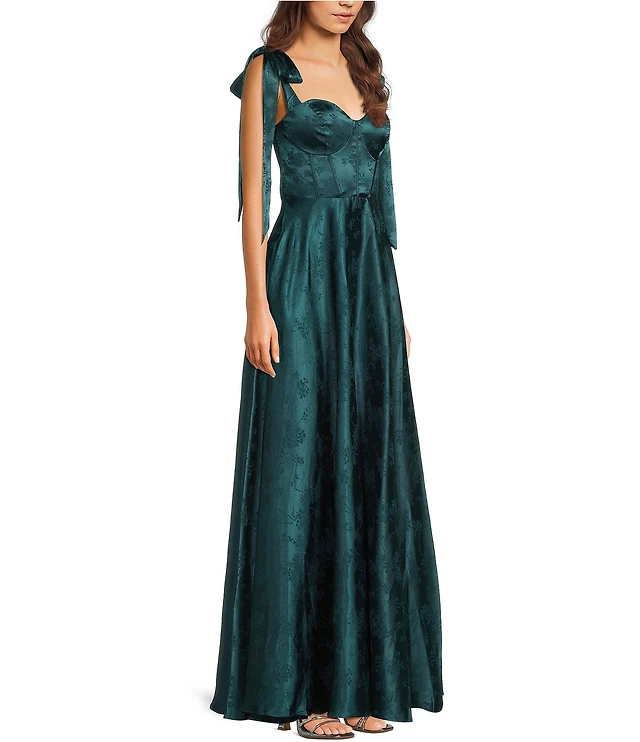 B. Darlin Floral Satin Jacquard Tie Strap Dress | Liberty Center