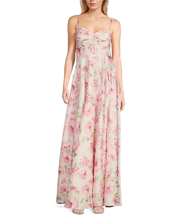 B. Darlin Floral Spaghetti Strap Bustier Pleated Dress at Hamilton Place in Chattanooga, TN B. Darlin Floral Spaghetti Strap Bustier Pleated Dress at Hamilton Place in Chattanooga, TN