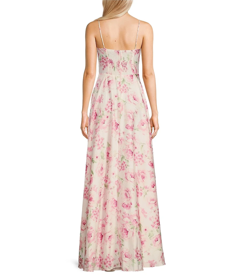 B. Darlin Floral Spaghetti Strap Bustier Pleated Dress