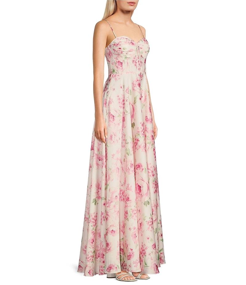 B. Darlin Floral Spaghetti Strap Bustier Pleated Dress