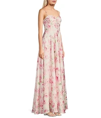 B. Darlin Floral Spaghetti Strap Bustier Pleated Dress