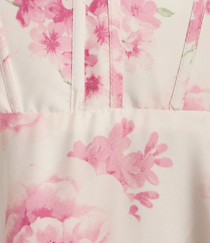 B. Darlin Floral Spaghetti Strap Bustier Pleated Dress