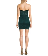 B. Darlin Glitter Accented Lace Halter V-Neck Illusion Bodice Shirred Bodycon Dress