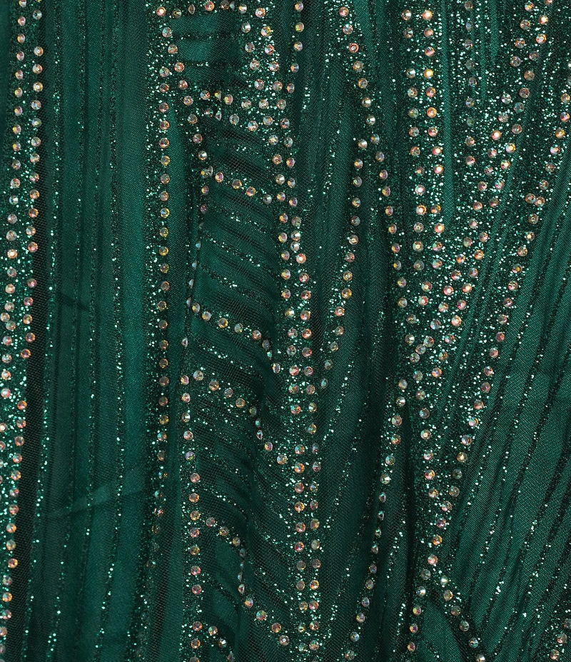 B. Darlin Glitter Accented Square Neck Illusion Bodice Long Dress