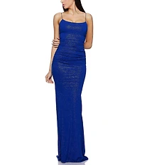 B. Darlin Glitter Bungee Strap Scoop Neck Open Back Shirred Dress