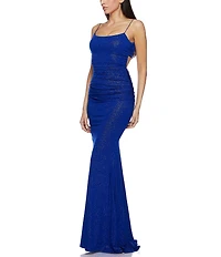 B. Darlin Glitter Bungee Strap Scoop Neck Open Back Shirred Dress