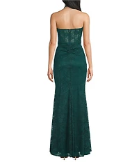 B. Darlin Glitter Lace Halter V-Neck Illusion Corset Side Slit Dress