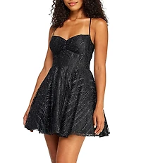 B. Darlin Glitter Patterned Sweetheart Neck A-Line Lace-Up-Back Dress