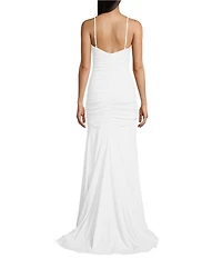 B. Darlin Glitter Ruched Cowl Neck Long Dress