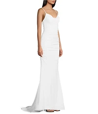 B. Darlin Glitter Ruched Cowl Neck Long Dress