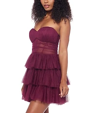 B. Darlin Glitter Strapless Sweetheart Neck Illusion Bodice Layered Ruffle Dress