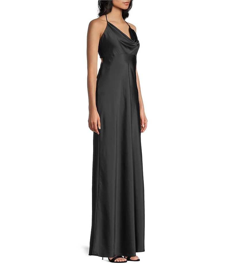 B. Darlin Halter Cowl Neck Spaghetti Strap Long Dress