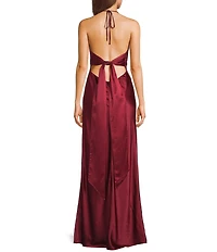 B. Darlin Halter Cowl Neck Spaghetti Strap Long Dress