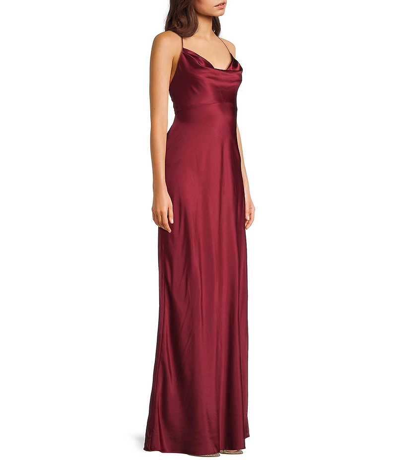 B. Darlin Halter Cowl Neck Spaghetti Strap Long Dress