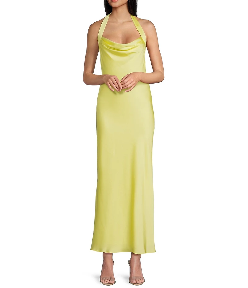 B. Darlin Halter Cowl Neck Tie Back Midi Dress