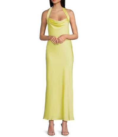 B. Darlin Halter Cowl Neck Tie Back Midi Dress