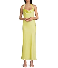 B. Darlin Halter Cowl Neck Tie Back Midi Dress