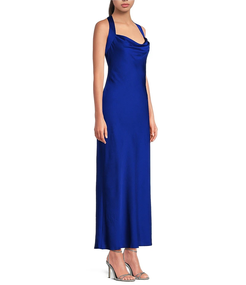 B. Darlin Halter Cowl Neck Tie Back Midi Dress