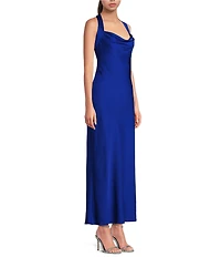 B. Darlin Halter Cowl Neck Tie Back Midi Dress