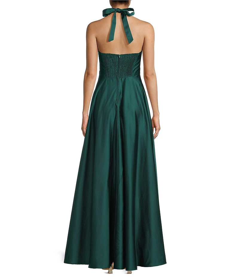 B. Darlin Halter Straight Neck Center Back Smocking Side Slit Dress