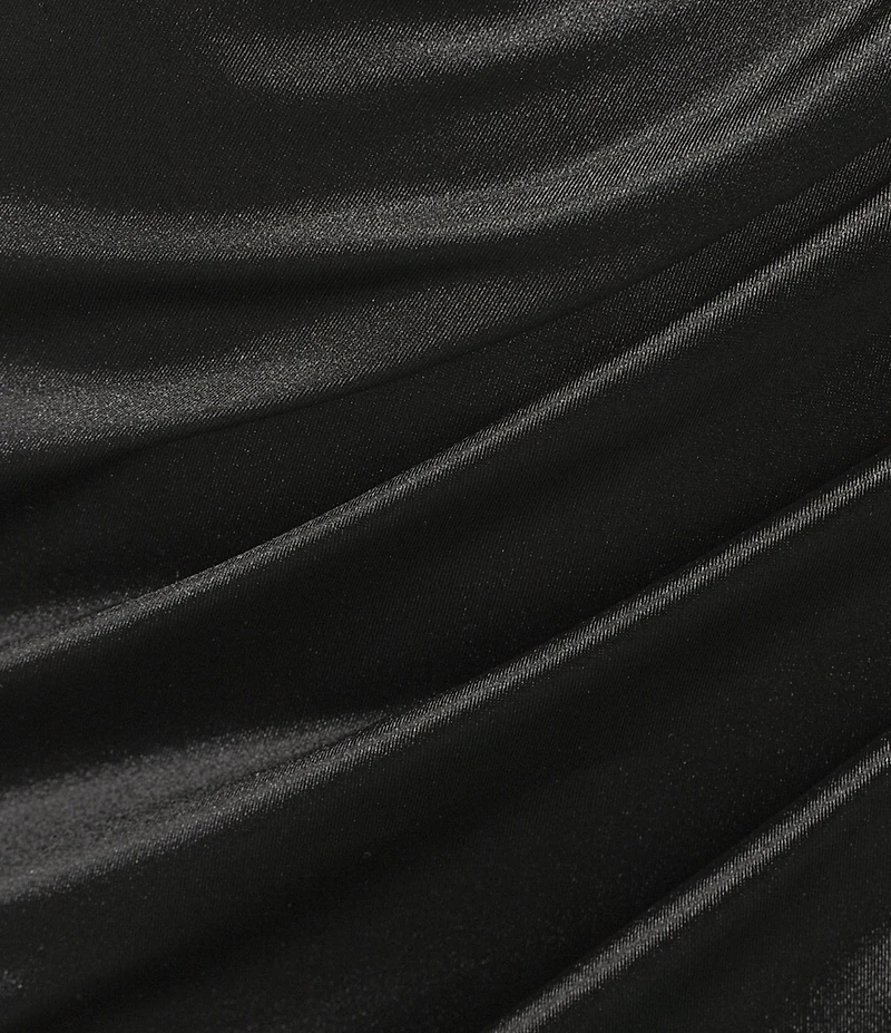 B. Darlin Halter V-Neck Corseted Ruched Side Slit Long Dress