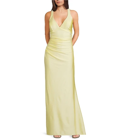 B. Darlin Halter V-Neck Criss Cross Tie Back Fitted Dress