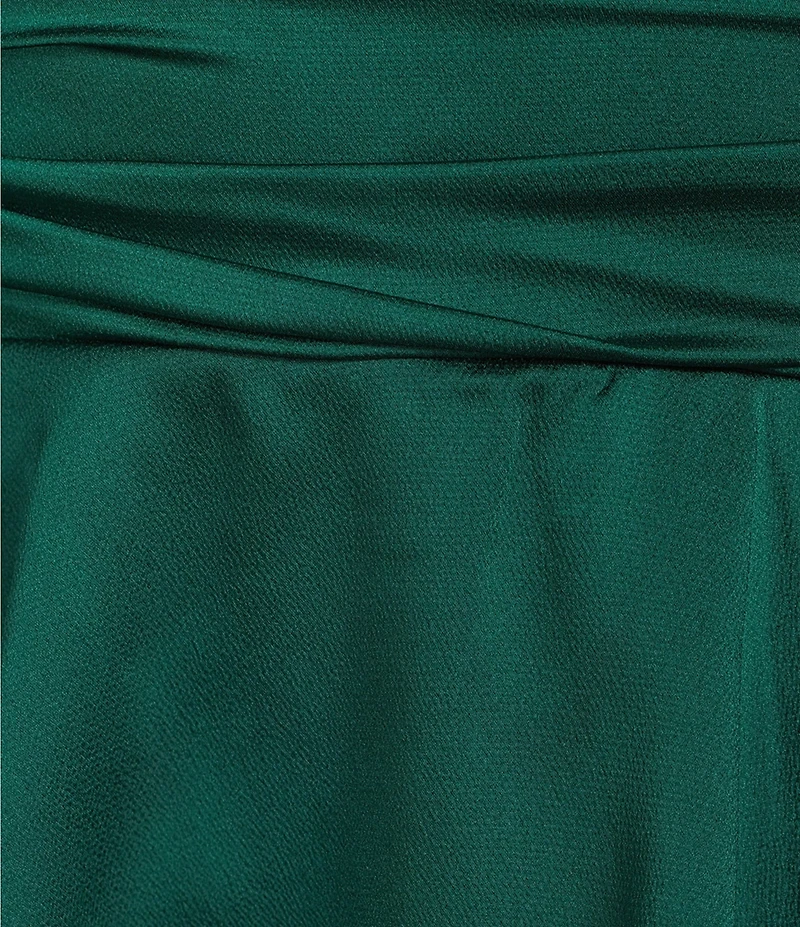 B. Darlin Halter V-Neck Ruched Waist Layered Skirt Bubble Satin Dress