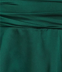 B. Darlin Halter V-Neck Ruched Waist Layered Skirt Bubble Satin Dress