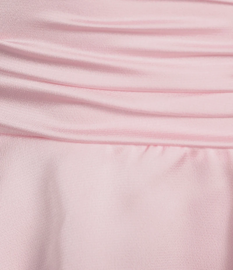 B. Darlin Halter V-Neck Ruched Waist Layered Skirt Bubble Satin Dress