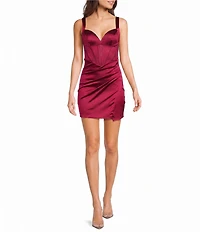 B. Darlin Heat Stone Satin V-Neck Corseted Side Slit Bodycon Dress