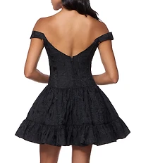 B. Darlin Jacquard Off-The-Shoulder Corseted Fit-And-Flare Dress