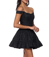 B. Darlin Jacquard Off-The-Shoulder Corseted Fit-And-Flare Dress