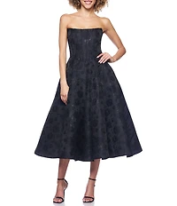 B. Darlin Jacquard Strapless Scoop Neck Bustier Bodice A-Line Midi Dress