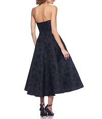 B. Darlin Jacquard Strapless Scoop Neck Bustier Bodice A-Line Midi Dress