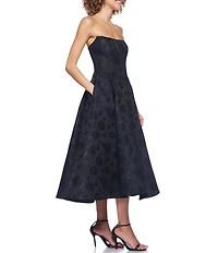 B. Darlin Jacquard Strapless Scoop Neck Bustier Bodice A-Line Midi Dress