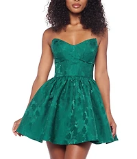 B. Darlin Jacquard Strapless Scoop Neck Bustier Fit & Flare Dress